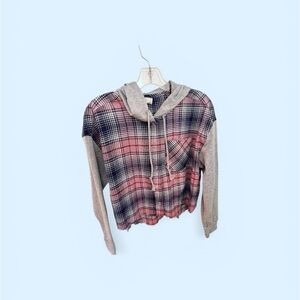 Pink Plaid Cropped Hoodie Sweater